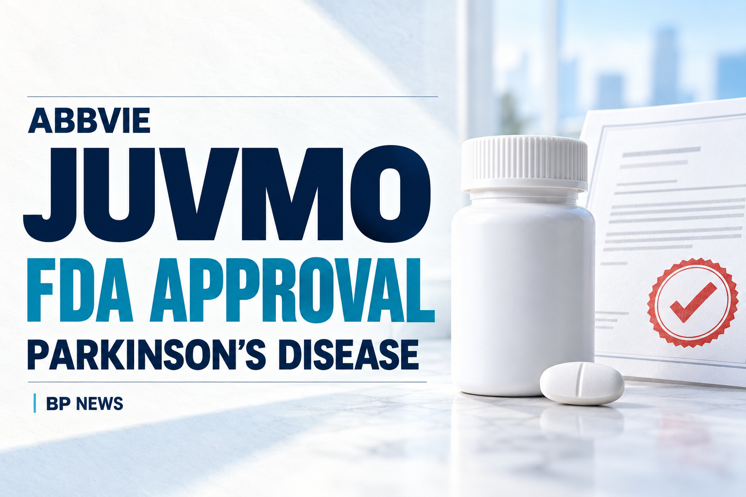 AbbVie Juvmo FDA approval news thumbnail with a medicine bottle, tablet and approval document
